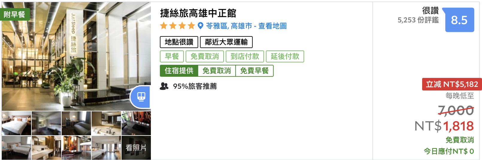 高雄2K以下可入住高評分飯店，滿滿都是划算的好住宿～