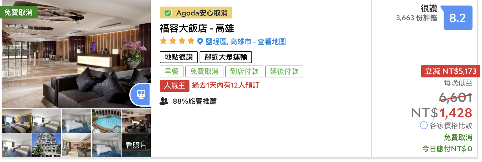 高雄2K以下可入住高評分飯店，滿滿都是划算的好住宿～