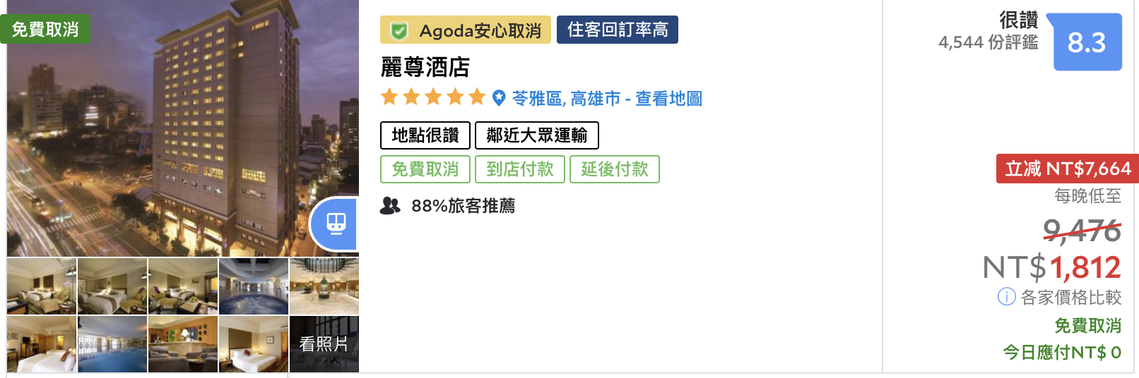 高雄2K以下可入住高評分飯店，滿滿都是划算的好住宿～