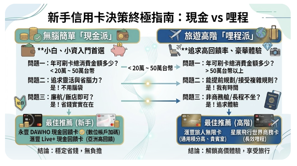 網站近期文章：2026 信用卡終極指南（下）：三圖定乾坤！小白新手無腦「現金派」vs. 高階「哩程派」終極決策圖
