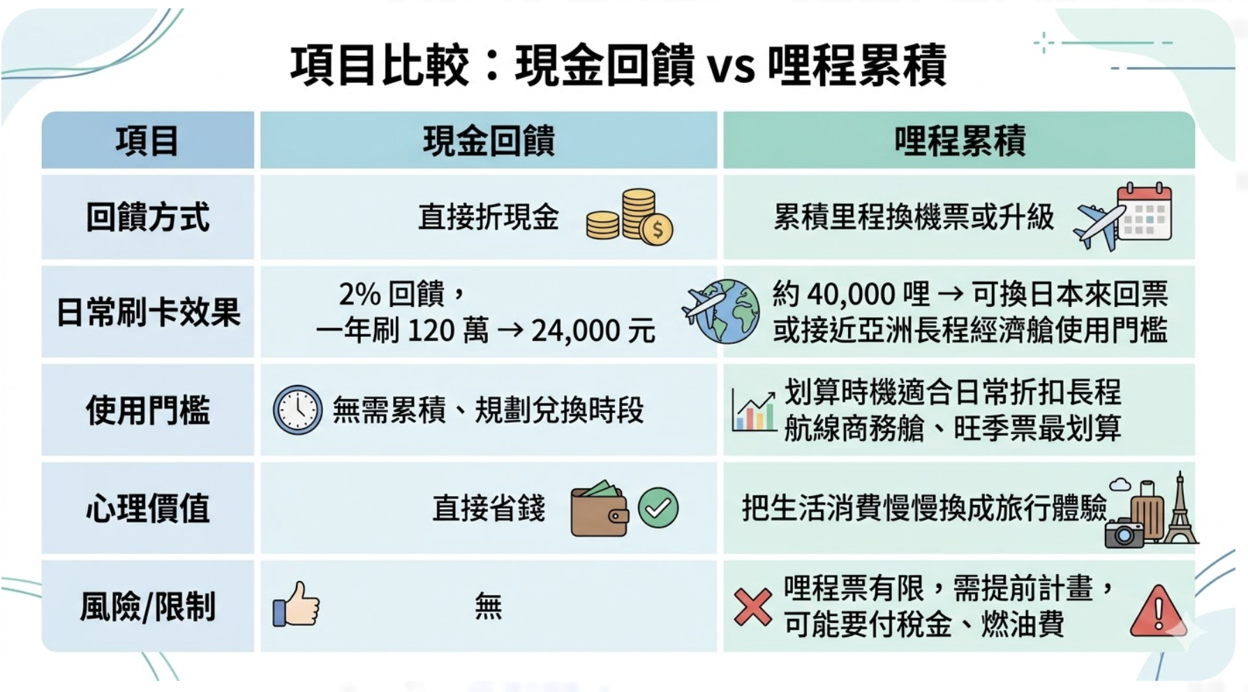 網站近期文章：2026 信用卡終極指南：現金回饋 vs. 哩程累積，小白新手怎麼選？（附完整金額分析圖表）