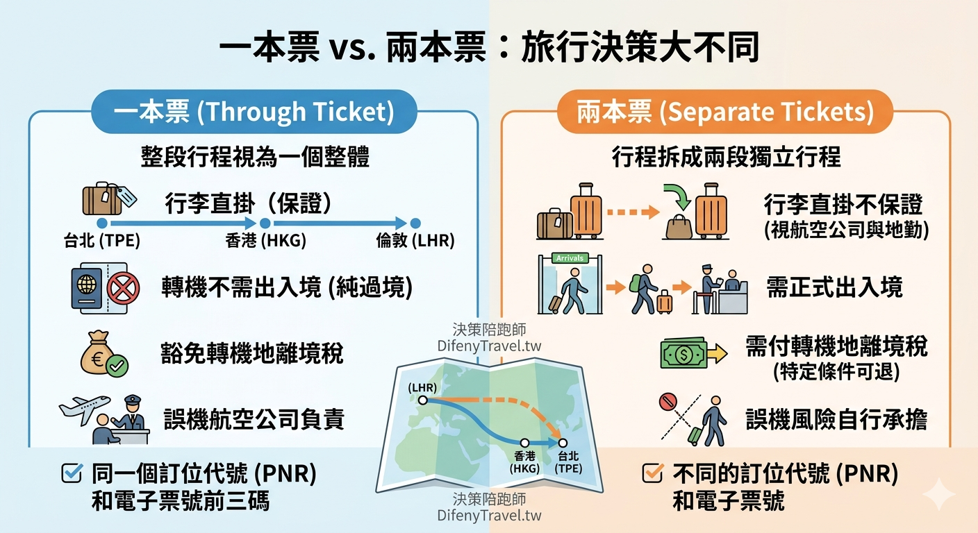 網站近期文章：一本票 vs 兩本票差在哪？行李直掛、出入境、離境稅、誤機責任一次看懂