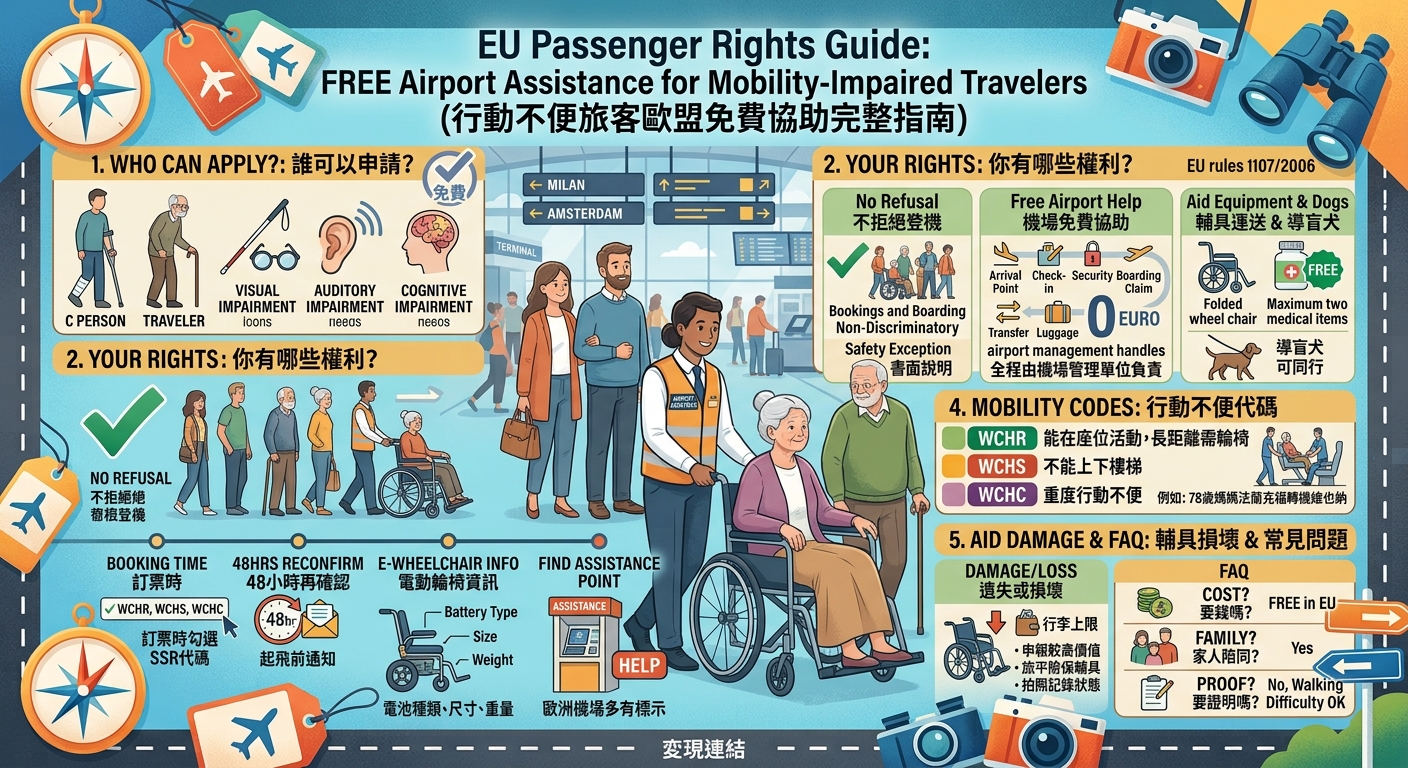 網站近期文章：輪椅搭飛機去歐洲怎麼申請協助？行動不便旅客權利、長輩搭機、特殊協助一次看懂
