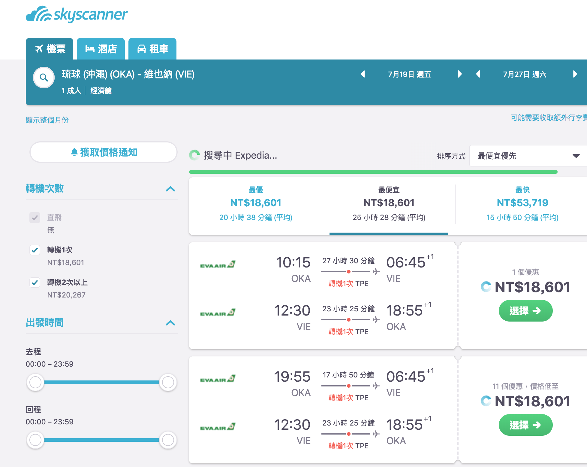 超便宜外站暑假維也納機票，經濟艙最驚喜價格，外站18K，總價約23K～可以正暑假7~8月玩歐洲～（查價：107.12.30） @走走停停，小燈泡在旅行